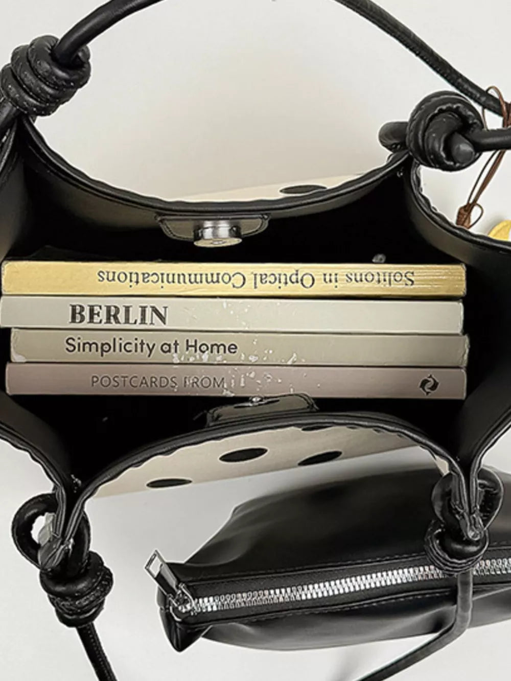 Polka Dot Shoulder Bag in Black, model styling view