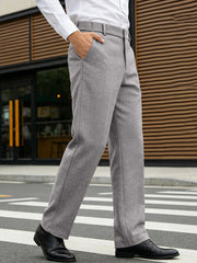 Classic fit gray dress pants with pockets, straight leg, men's trousers.
