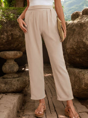 Pleated waistband relaxed trousers in Dust Storm with cuffed hems.