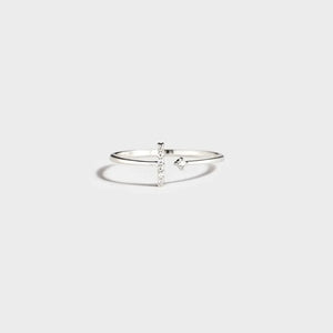 Silver bar and dot ring with pave detail