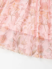 Pink floral print baby dress with ruffle hem detail