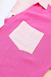 Chic color block cotton casual shirt with pink pocket detail