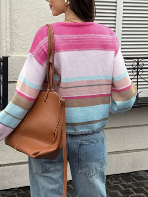 Striped Tie-front Cardigan in Multicolor, back view