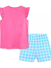 Owl Graphic Top With Playful Plaid Shorts Set