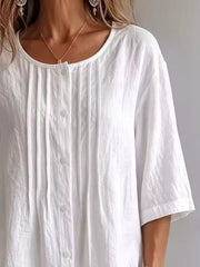 Full Size Texture Round Neck 3/4 Sleeve Blouse, side view
