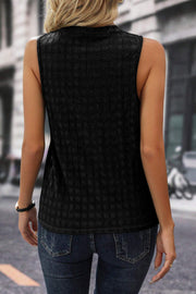 Black textured sleeveless blouse with keyhole detail