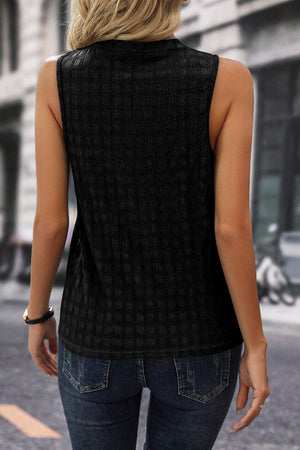 Black textured sleeveless blouse with keyhole detail
