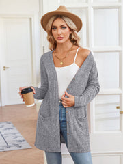 Textured ribbed knit button-down cardigan in Heather Gray with two front pockets.