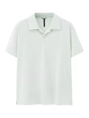 Coconut Milk White 100% polyester short sleeve polo with classic collar and buttonless placket.