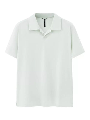 Coconut Milk White 100% polyester short sleeve polo with classic collar and buttonless placket.