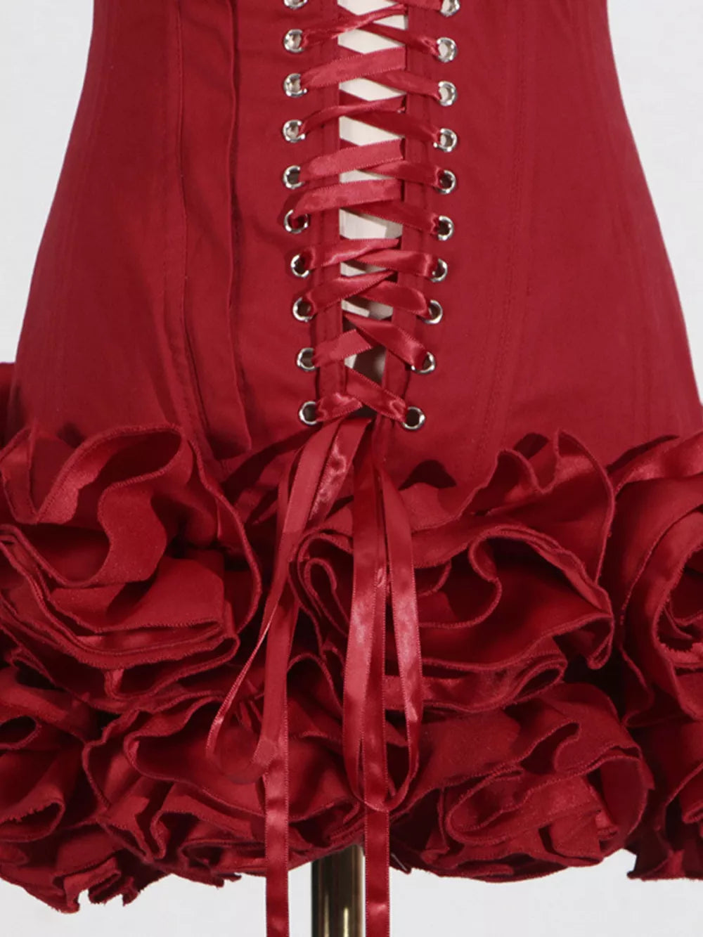 Ruffled Hem Tube Mini Dress in Red, fit detail