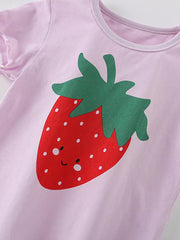 Girls' pink cotton undershirt with a cute strawberry graphic.