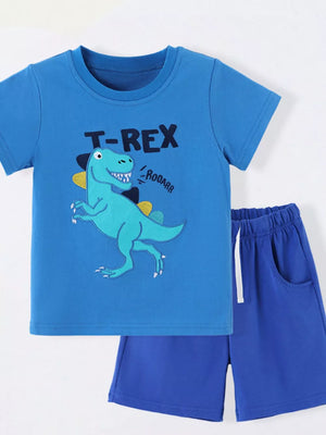 Children's Dinosaur Embroidered T-shirt And Shorts Set, side view
