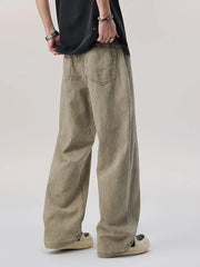 Men's Vintage Wash Wide Leg Pants in Khaki, close-up detail