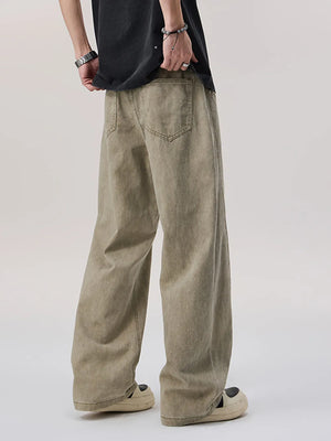 Men's Vintage Wash Wide Leg Pants in Khaki, close-up detail