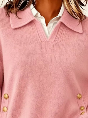 Blue Collared Button-front Knit Sweater