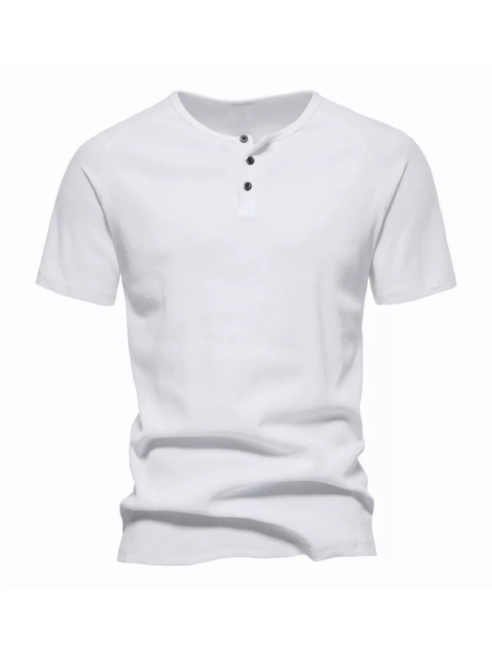 Men's white cotton casual Henley t-shirt with button detail