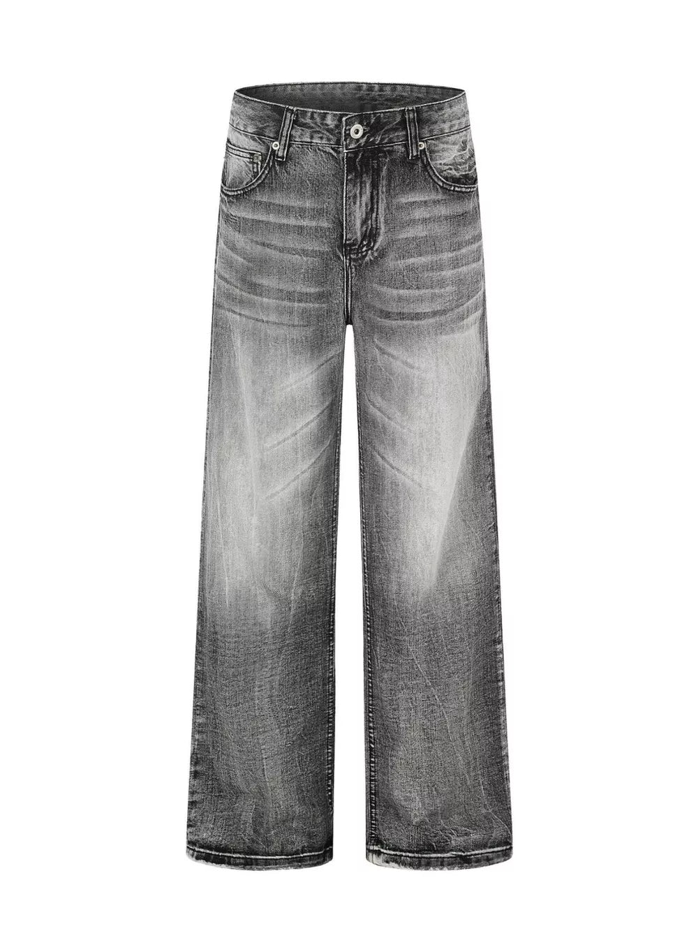Men's Vintage Wash Wide Leg Jeans Plus Size in Black, front view