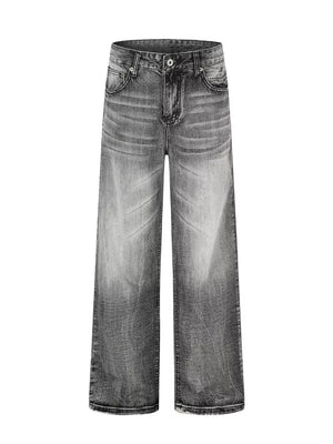 Men's Vintage Wash Wide Leg Jeans Plus Size in Black, front view
