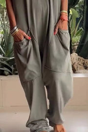 Casual V-neck Short Sleeve Jumpsuit With Pockets in Orange, editorial view