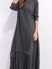 Dark gray long sleeve maxi dress with balloon hem detail