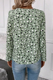 Sage dotted button-down blouse with long sleeves