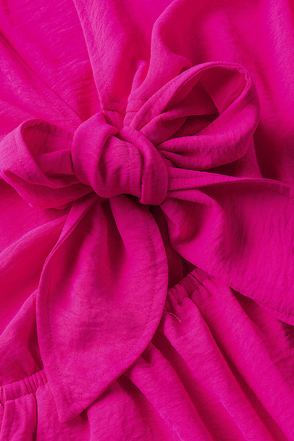 Cerise tie-front blouson sleeve playsuit with textured fabric detail