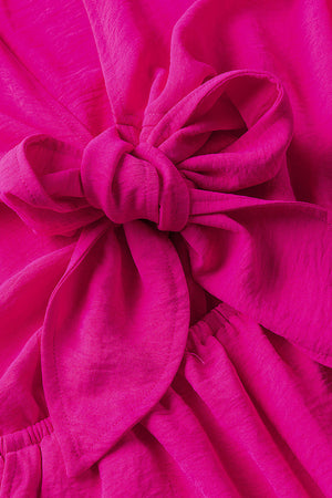 Cerise tie-front blouson sleeve playsuit with textured fabric detail