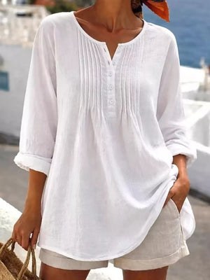Casual Button Detail Long Sleeve Linen Shirt in Yellow, view 13