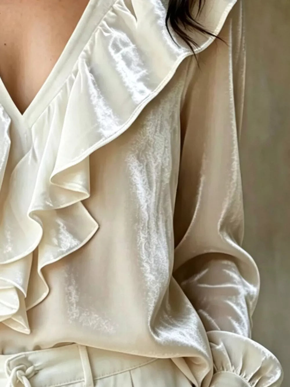V-neck Long-sleeve Top in Sky Blue, close-up detail