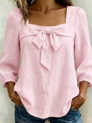 Full Size Bow Front Square Neck Blouse Plus Size, front view