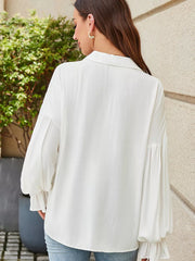 Puffy Sleeve Ruffled Cuff Buttoned Shirt
