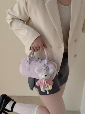 Top Handle Barrel Handbag in Purple, close-up detail