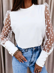 Sheer Polka Dot Sleeve Top in Black, side view