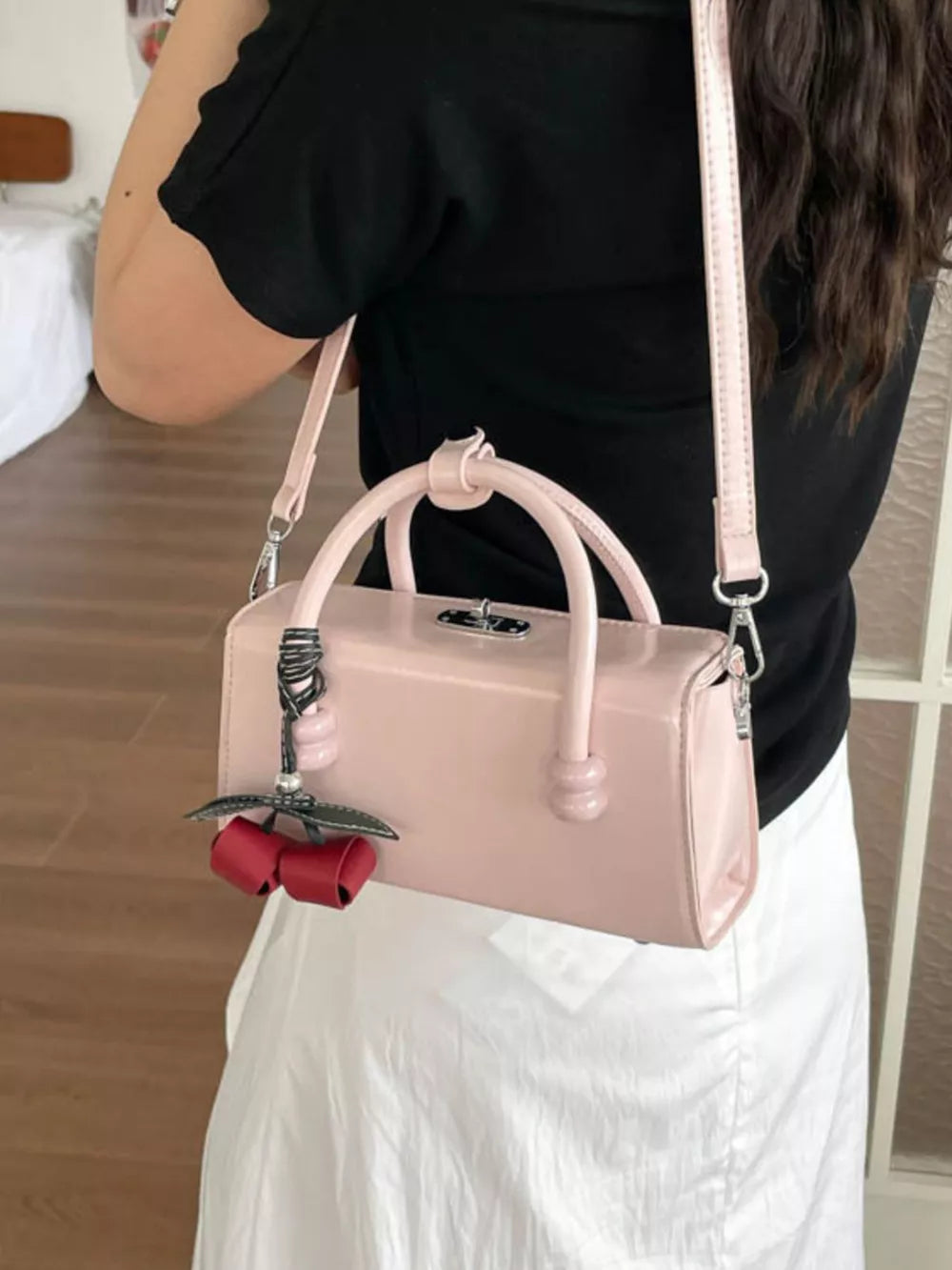 Top Handle Crossbody Bag in Pink, back view