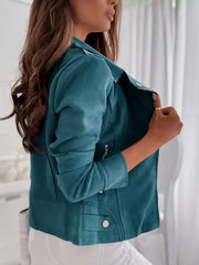 Asymmetrical Zip Long Sleeve Jacket in Tan, view 11