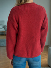 Textured ribbed knit oversized sweater in Scarlet with subtle sparkle detail.