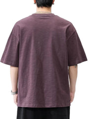 Men's relaxed fit plum purple cotton t-shirt with crew neck and short sleeves.