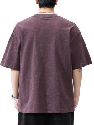 Men's relaxed fit plum purple cotton t-shirt with crew neck and short sleeves.