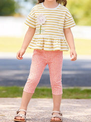 Charming ruffled cotton baby top and capri set, casual comfortable.