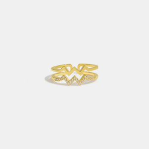 Gold zigzag split band ring with pave crystal detail
