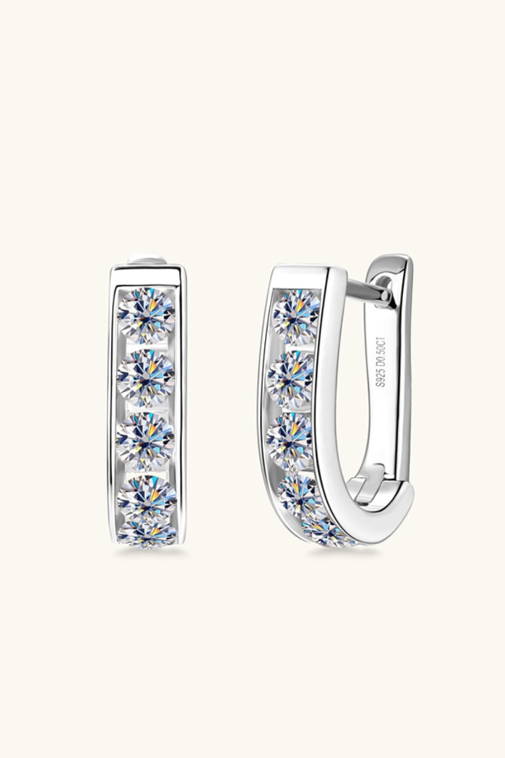 Silver pavé-set hoop earrings with clear cubic zirconia stones