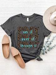 Dark Gray Leopard Print Graphic Tee with "PRAY on it PRAY over it PRAY through it" text