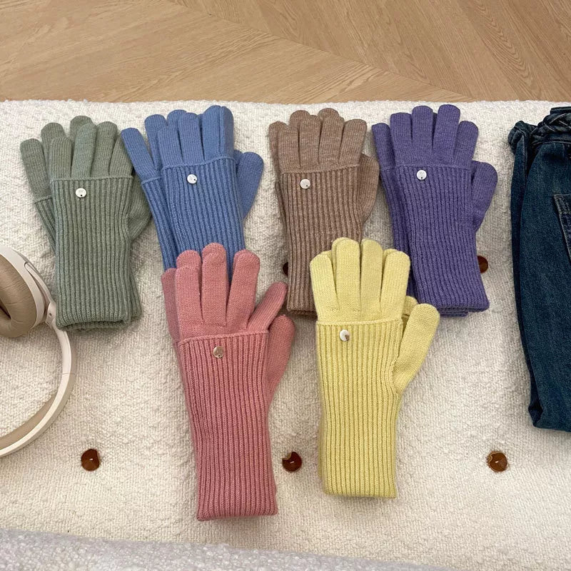 Convertible ribbed knit gloves in multiple colors with touchscreen capability.