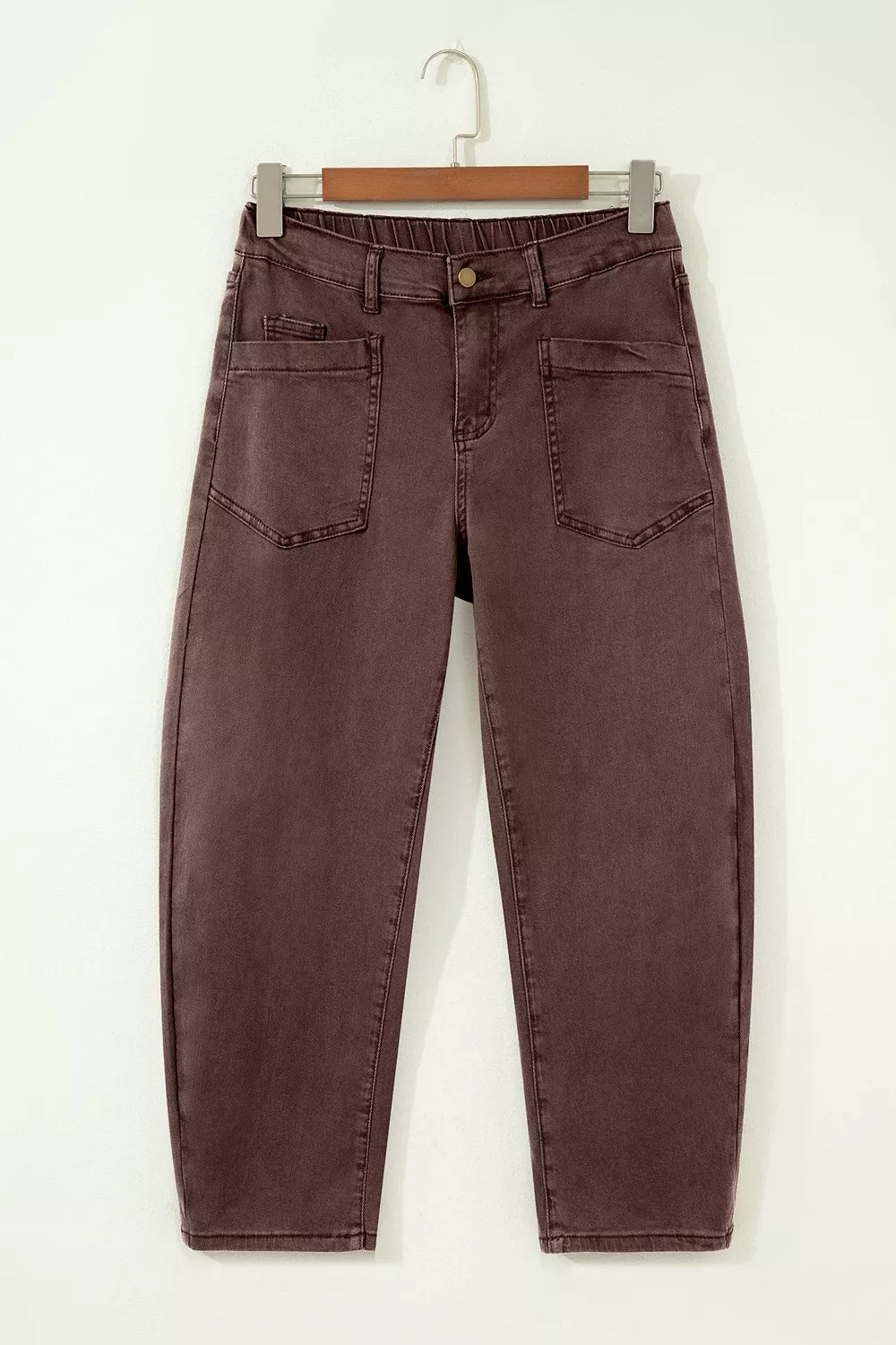 Solid Color Square Patch Pocket Barrel Jeans, editorial view