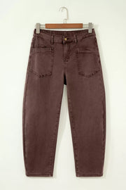 Solid Color Square Patch Pocket Barrel Jeans, editorial view