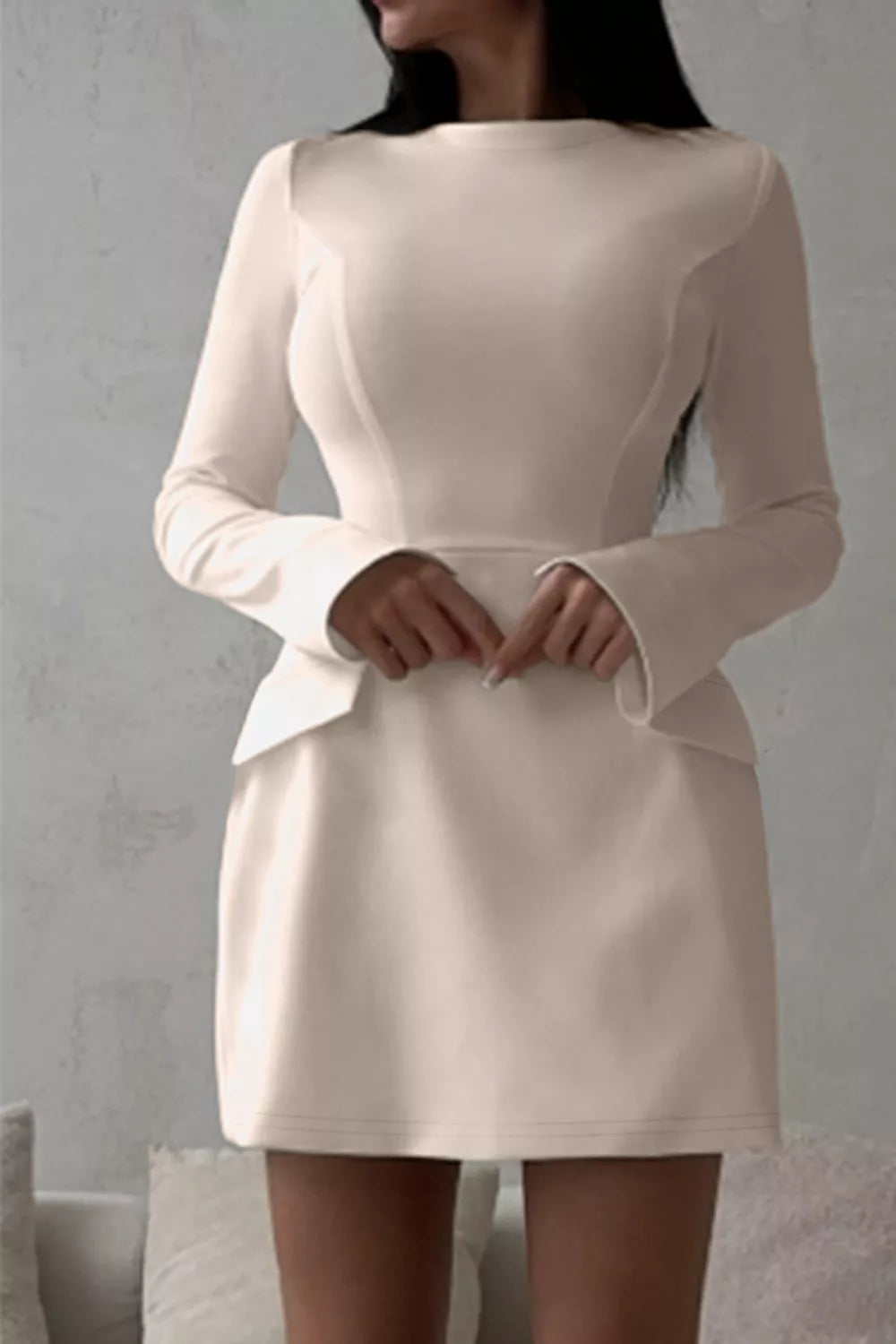 Long-sleeve Mini Dress With Flap Pockets, model styling view