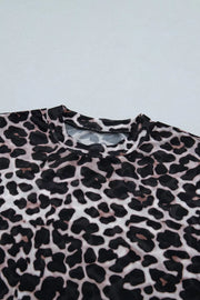 Sheer mesh t-shirt with leopard print and crew neck.