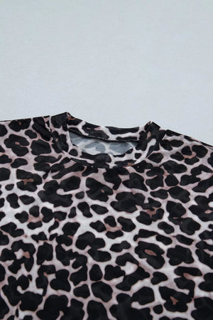 Sheer mesh t-shirt with leopard print and crew neck.