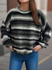 Ombre stripe fluffy knit crewneck jumper in black with a relaxed fit.